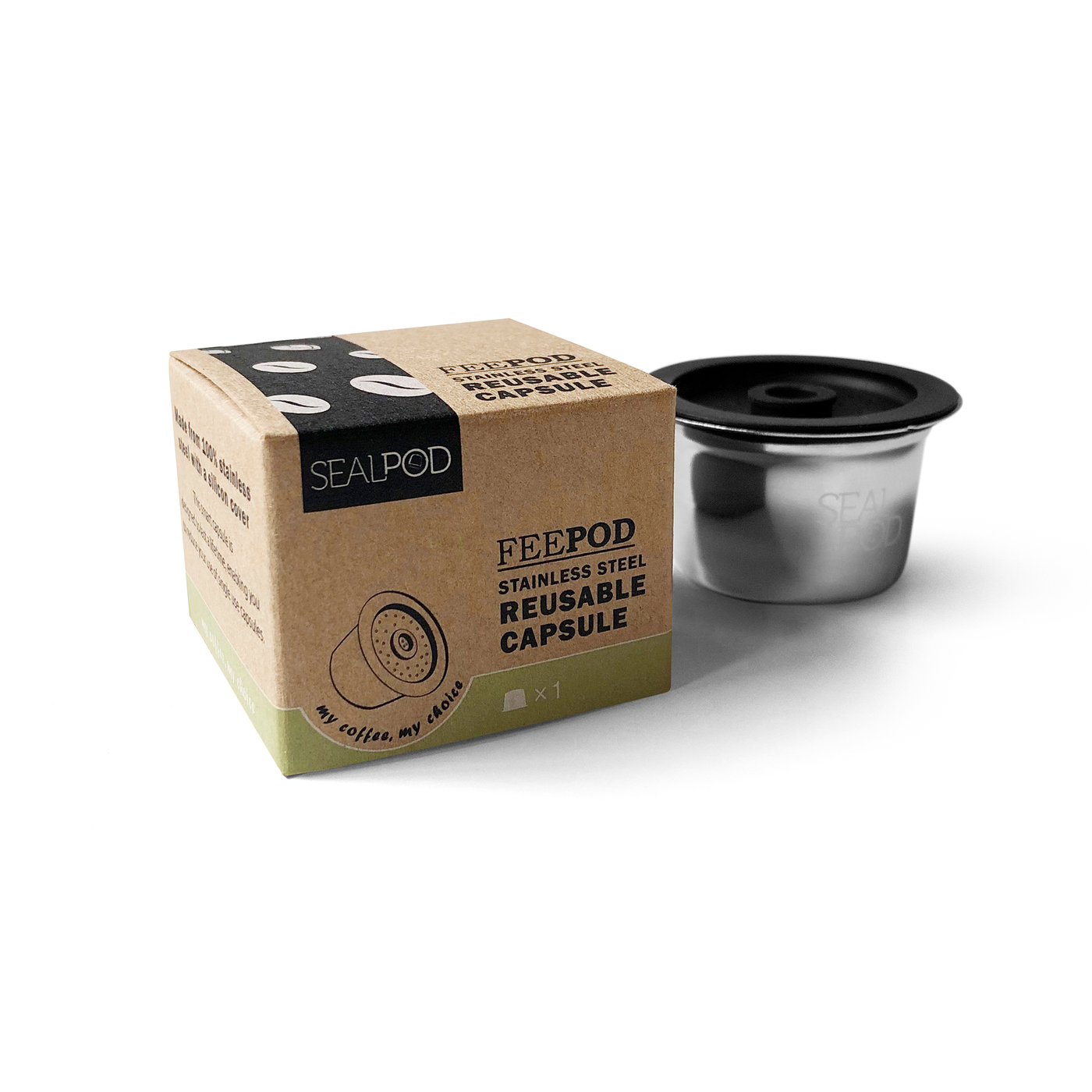 Feepod box and stainless steel pod with silicon cover (4156360491059)